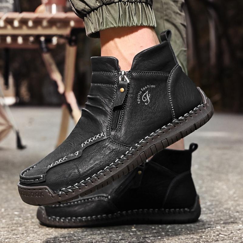 Męskie Wodoodporne Wsuwane Buty Turystyczne ze Sztucznej Skóry Męskie Outdoorowe Buty do Kostki Antypoślizgowe Buty do Chodzenia Krótkie Botki Wygodne Buty Treningowe z Wysoką Cholewką