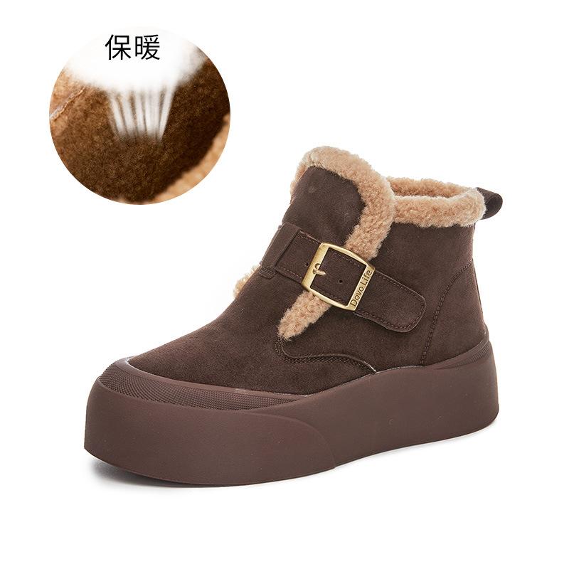 

Новые зимние ботинки на платформе 2025, бархатные теплые кожаные женские ботинки, ретро повседневные хлопковые туфли, универсальные ботинки женские 41 кофейный