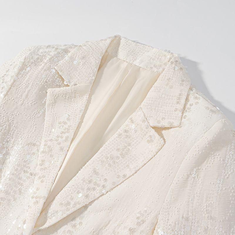 Kaslead New Women Clothes Western Style Fashion Simple Sequin Decoration Blazers Trousers Set