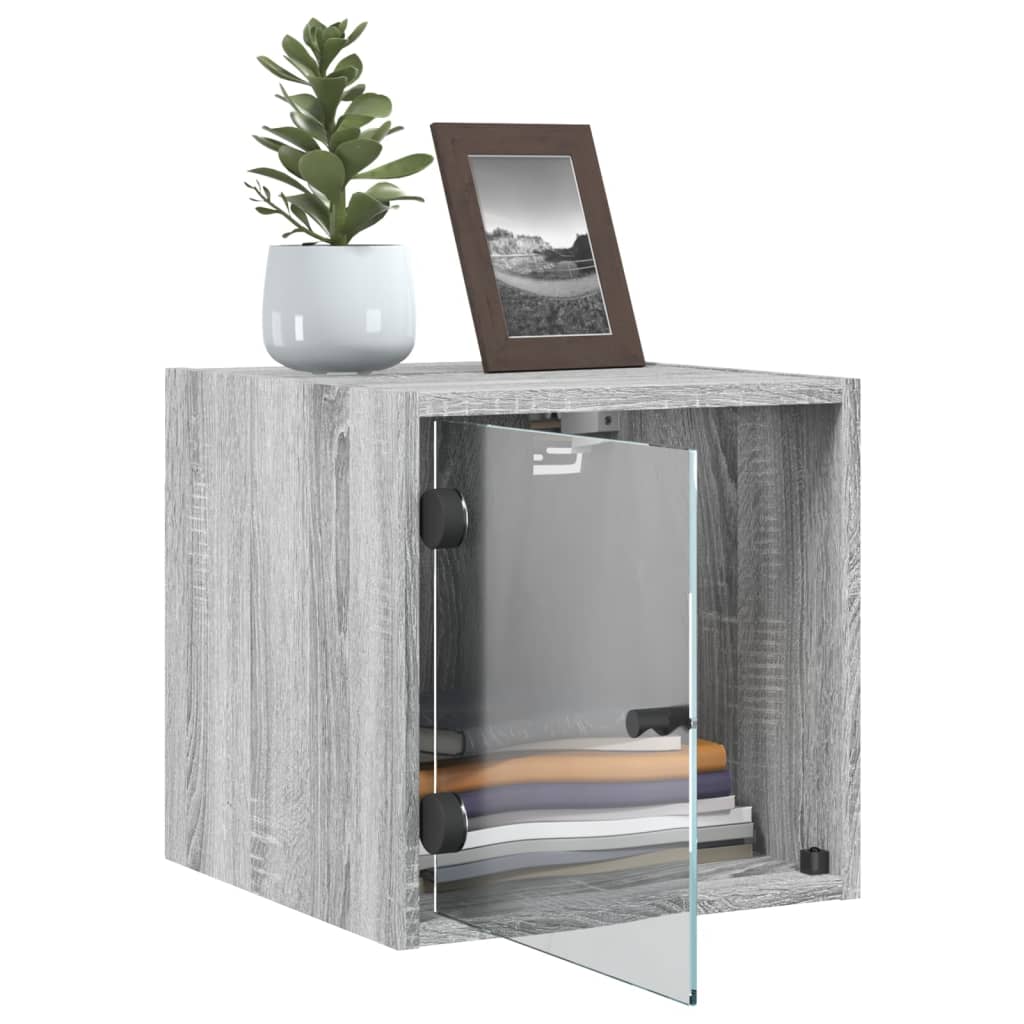 Nightstand with Glass Door Grey Sonoma 35 x 37 x 35 cm