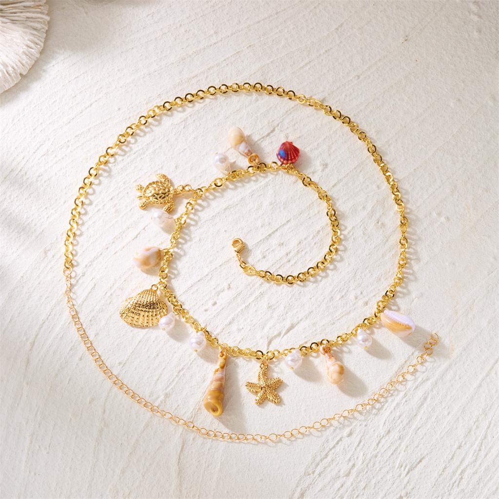 Summer Beach Shell Waist Chain For Women Bohemia Double Layer Starfish Conch Beaded Belly Chain Vacation Bikini Body Jewelry