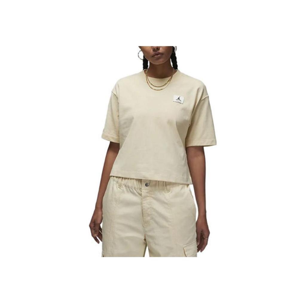Jordan Essentials Logo Loose Fit Round Neck Short Sleeve Drop Shoulder T-Shirt Women tops Beige DO5038-234