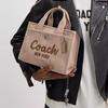 Coach Cargo 26 Embroidered Logo Zipper Closure Large Capacity Canvas Satin Leather Tote Shopping Bag Women Tote Natural CP164-LHVRA