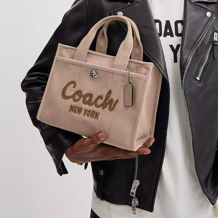 Coach Cargo 26 Embroidered Logo Zipper Closure Large Capacity Canvas Satin Leather Tote Shopping Bag Women Tote Natural CP164-LHVRA