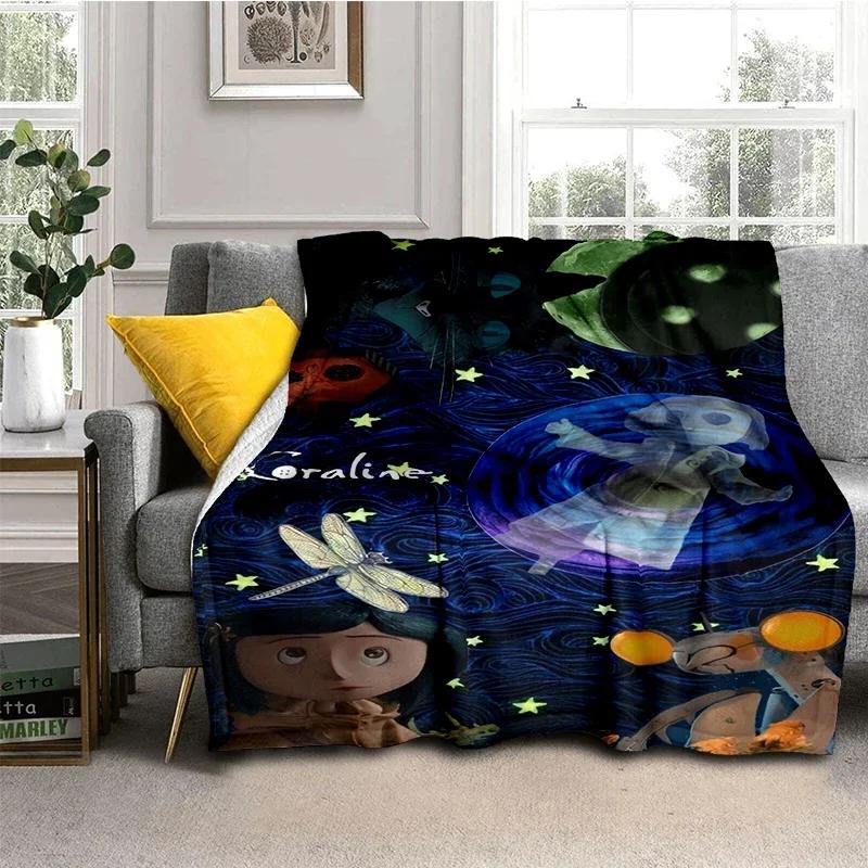 Coraline Animated Movie Throws Blanket Picnic Super Soft kawaii Blanket for Travel Bedding Couch Sofa Bed Blanket Birthday Gift