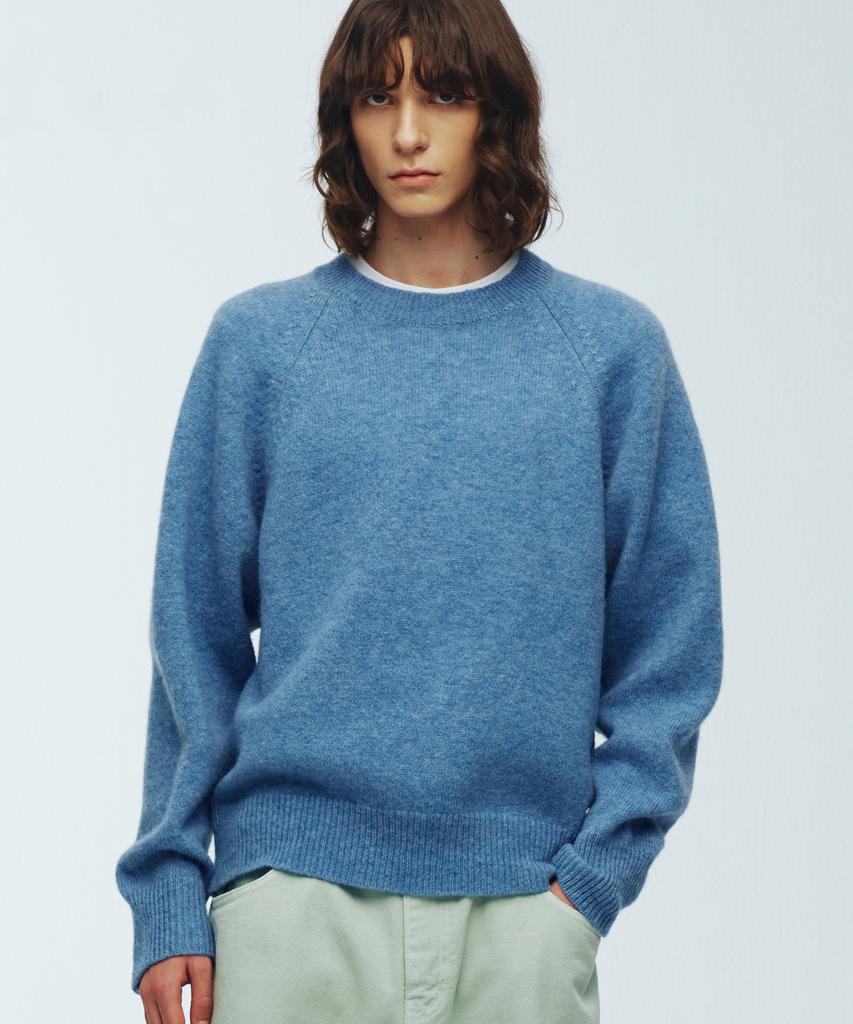 KNITTED Shaggy Dog 100% Wool Round Knit Blue
