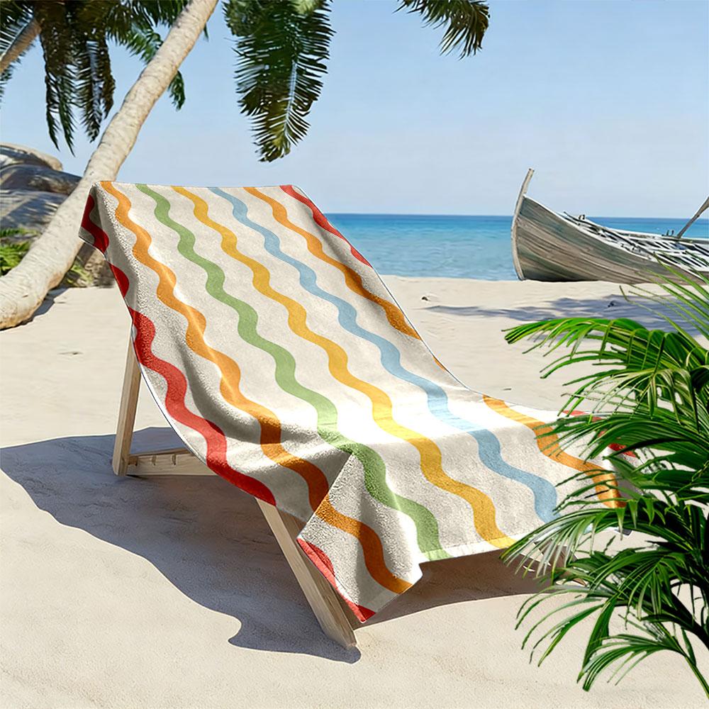Colorful Wavy Stripes Pattern Beach Towel Quick-drying for Travel Outdoor Sports Jogging Beach and Swimming