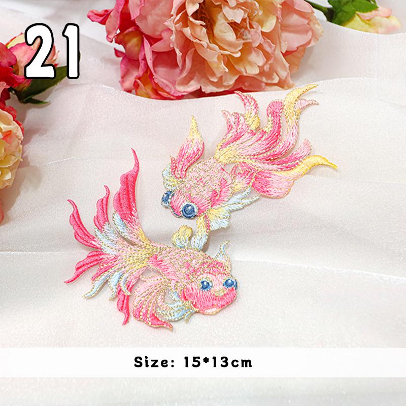 2 Pcs Chinese Style Koi Fish Embroidery Cloths Patch Cheongsam Qipao Hanfu DIY Patches Applique Cloth Stickers Accessories