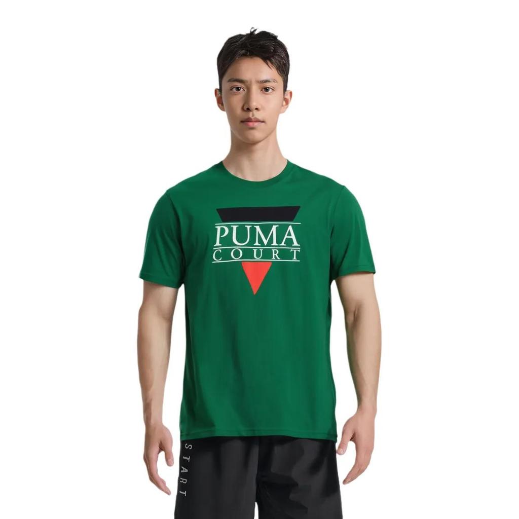 PUMA T Shirts Men's Green Crew Neck Moderate Straight Fit (Unisex) T-Shirts 536913 96