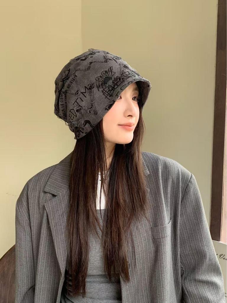 Korean-Style Tie-Dye Beaded Slouchy Beanie for Women - Ethnic Retro Tassel Skull Cap, Early Autumn Wear