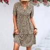 Women Summer Casual Short Sleeve Leopard Printed One Piece Dress