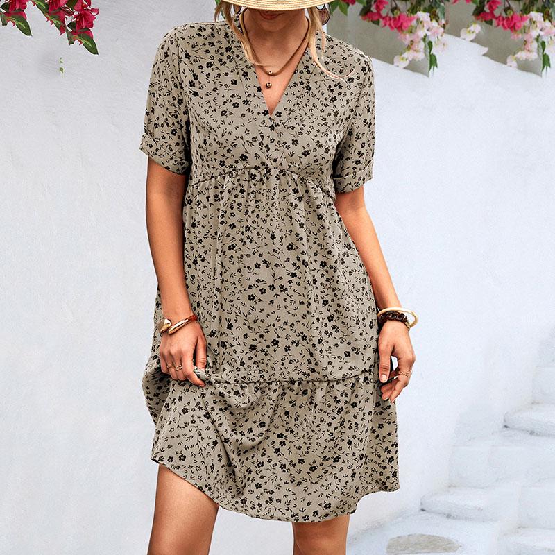 Women Summer Casual Short Sleeve Leopard Printed One Piece Dress