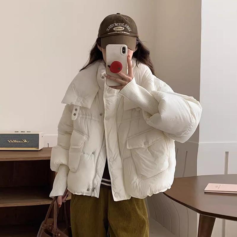 

Knitted Sleeve Premium Down Jacket Women s 2025 Winter New Threaded Sleeve Stand-up Collar Warm White Duck Down Short Bread Clothing S слоновая кость