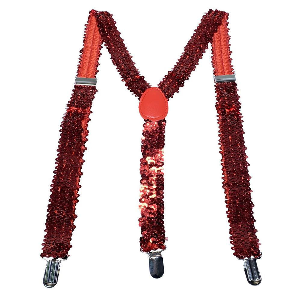 Unisex Sequin Y Back Suspenders 3 Clips Adjustable Elastic Braces