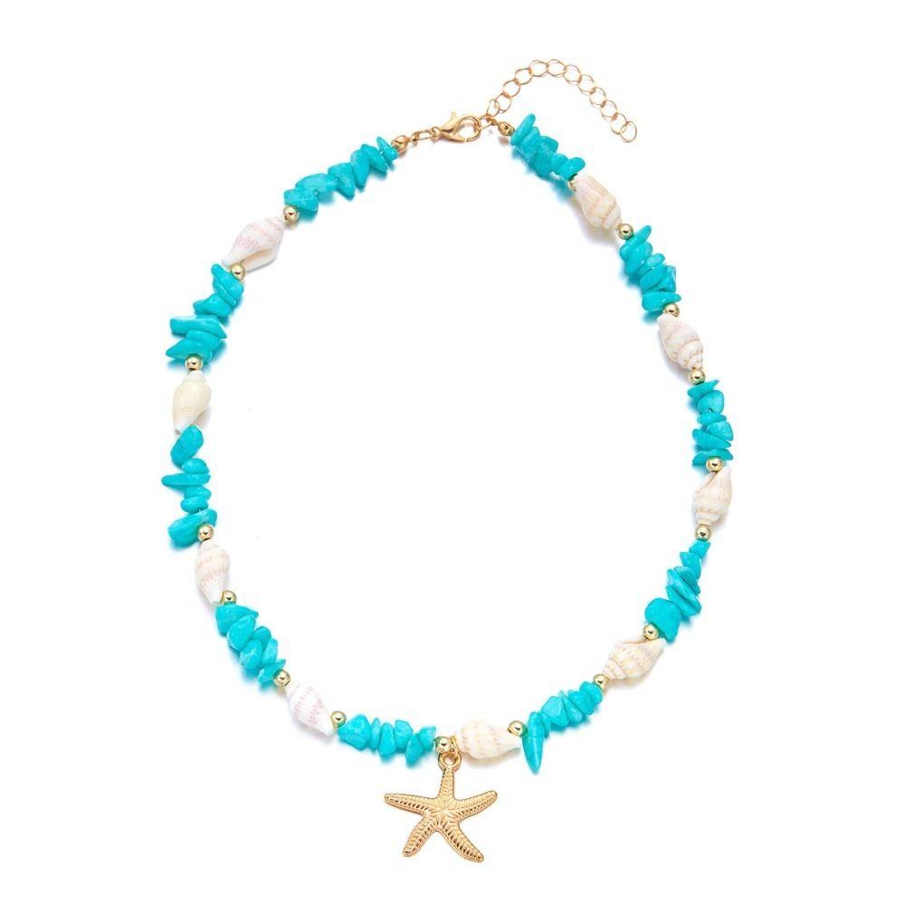 Bohemian Style Starfish Pendant Necklace Niche Design Irregular Stone Choker  Holiday Party