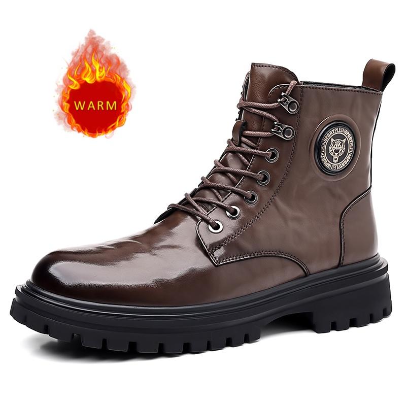 

Модные классические мужские деловые туфли на толстой подошве с высоким верхом в британском стиле, мужские мотоциклетные ботинки, зимняя хлопковая обувь из флиса 44