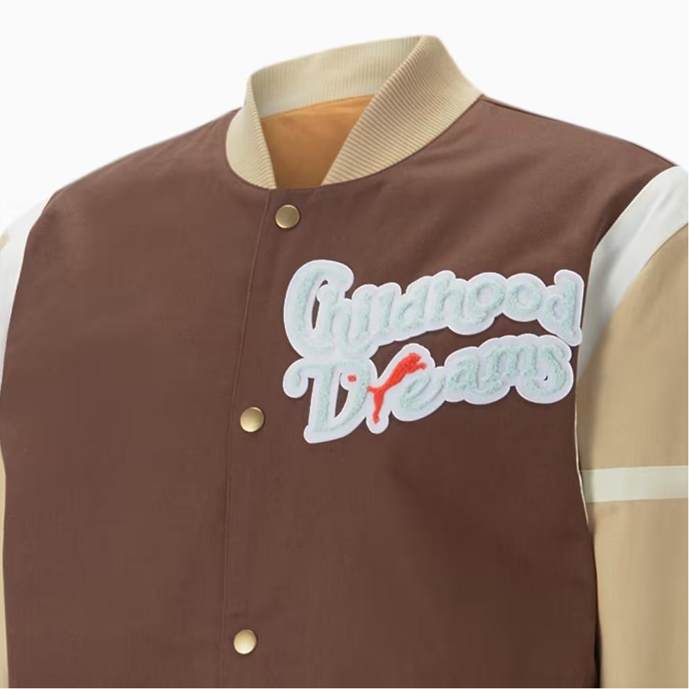 Puma Letter Pattern Striped Baseball Collar Single-Breasted Jacket Men Jacket Brown 536830-01