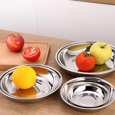 Große Edelstahl dicke flache runde Schale Tablett Platzteller Silber Serviertablett Kuchen Metall tiefer Teller Speiseteller Teller-Sets