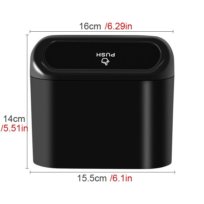 Universal Organizer Car Clamshell Trash Bin Hanging Vehicle Garbage Dust Case Storage Box Black ABS Square Pressing Trash Can