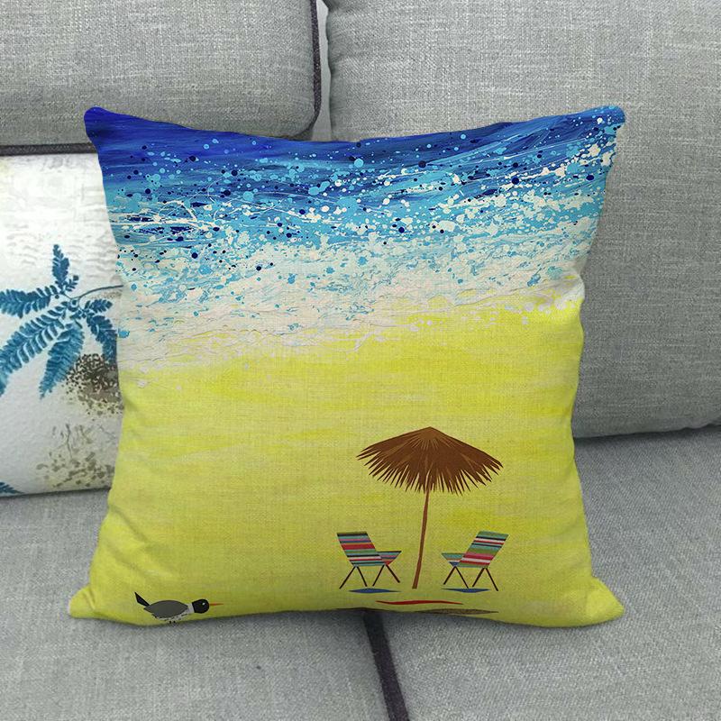 Cartoon Seaside Vacation Digital Printing Short Plush Pillow Covers Decorative For Car Sofa Office Cushion Cover Home Goods
