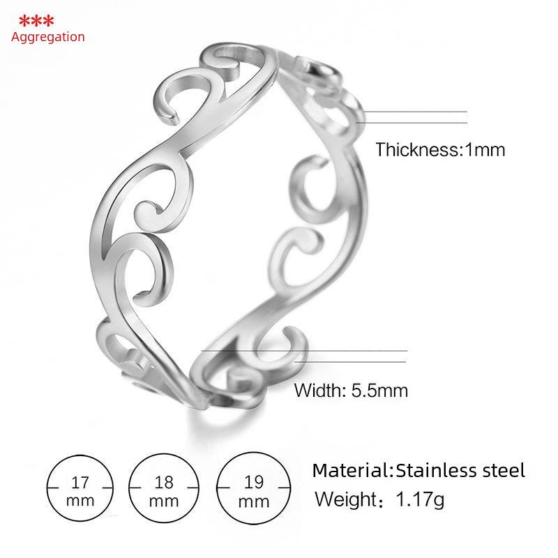 Trendy Japanese & Korean Hollow Vine Titanium Steel Ring for Women