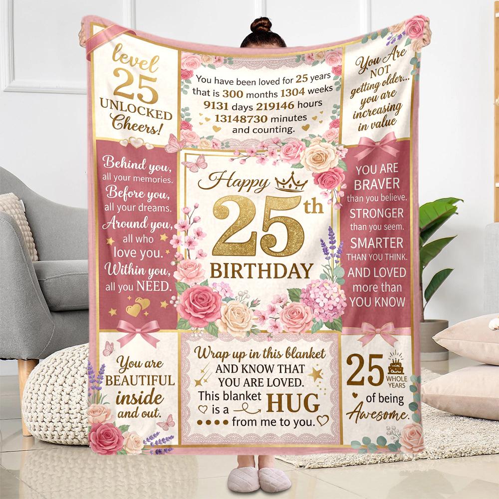 25th Birthday Celebration Flannel Blanket-Soft and Suitable for Sofas,Beds,Offices,Travel,All Seasons,Great Gift for Holidays and Birthdays.