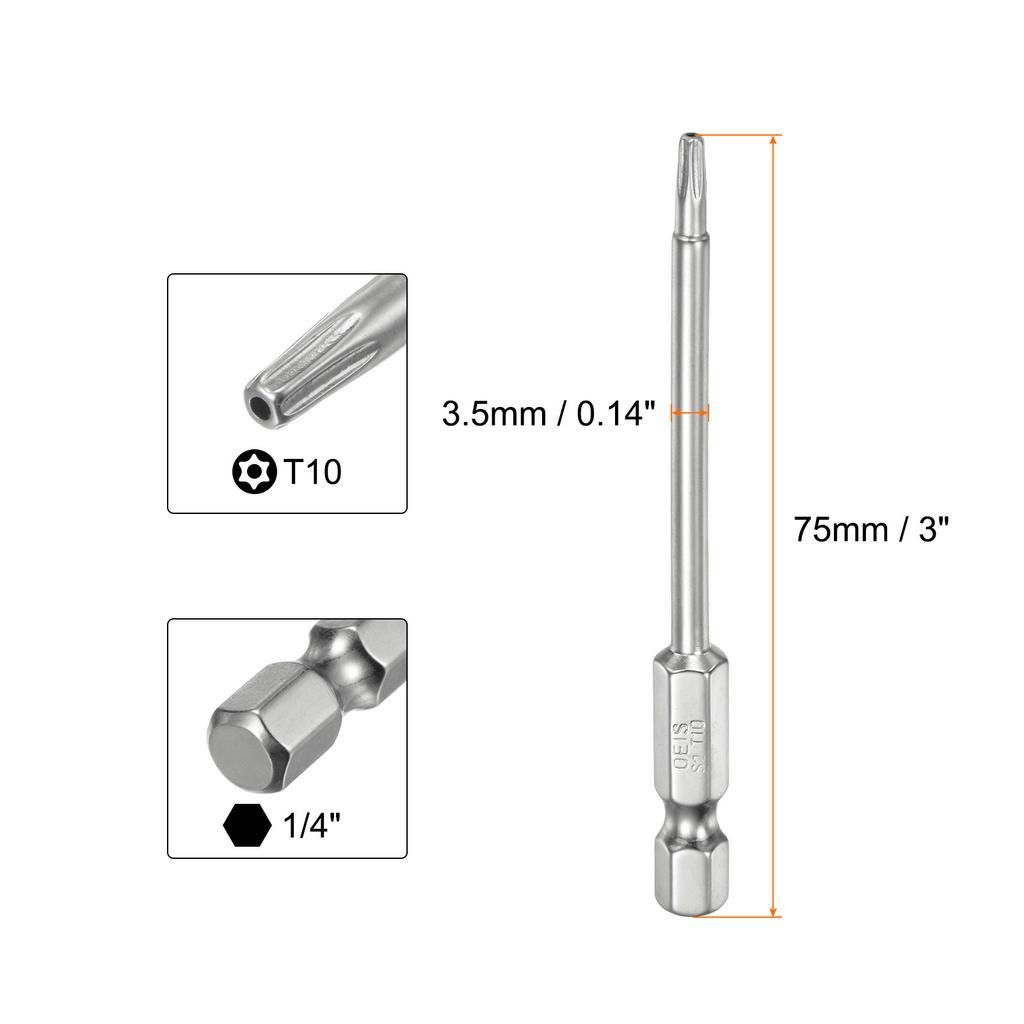 1/2pc Security Torx Bit 1/4" Hex Shank 3" Long T6/T7/T8/T9/T10/T15/T20/T25/T27/T30/T35/T40 Magnetic Screwdriver Torx Head w Hole