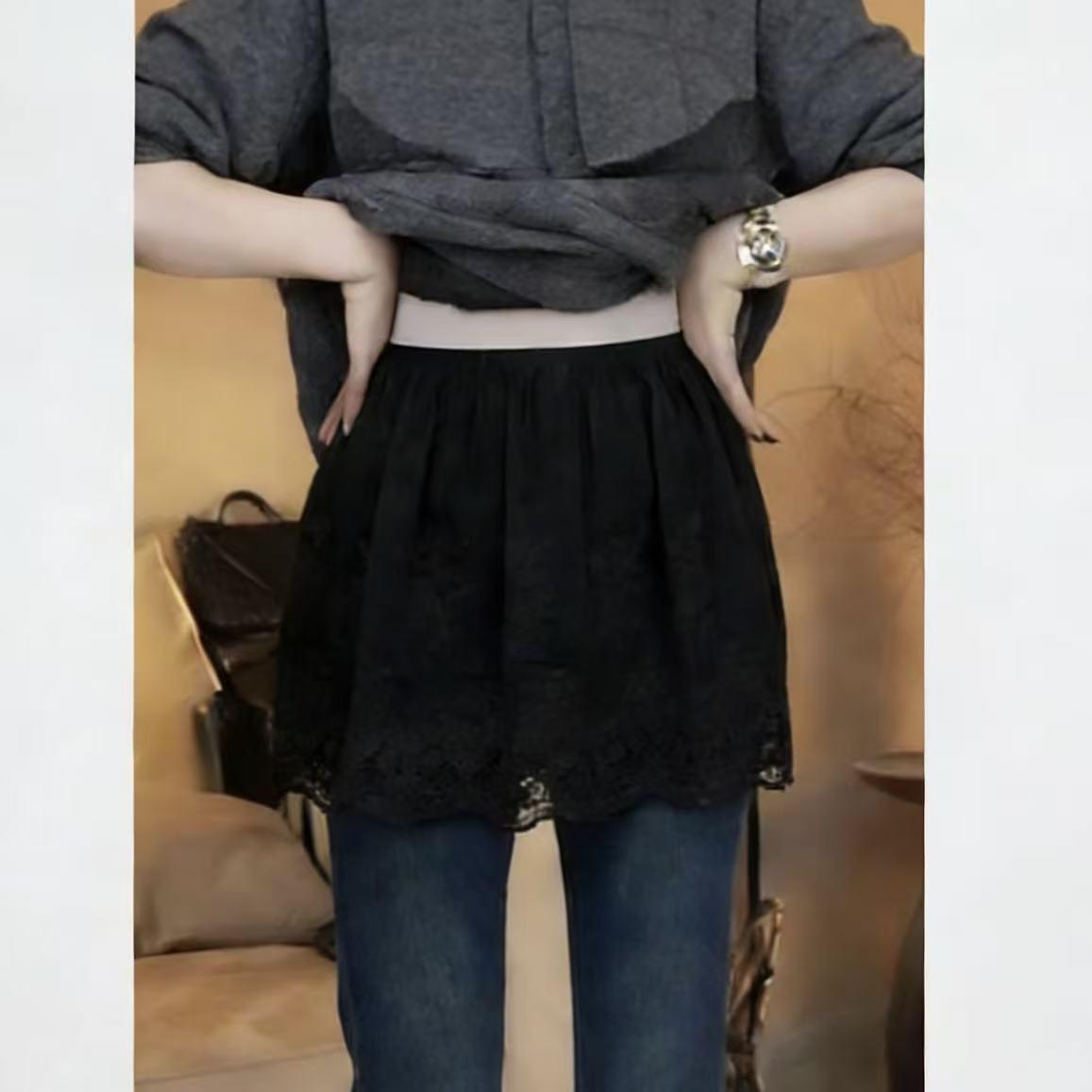 

Women s Plus Size Lace Trim A-line Skirt - Elastic Waist, Elegant, Versatile for All Seasons M [80-100 kg]