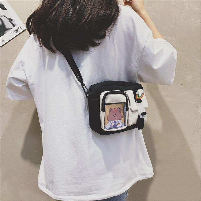 Japanse Style Kawaii Shoulder Canvas Bag Girls Student Small Mutipockets Transparent Crossbody Bags Women New