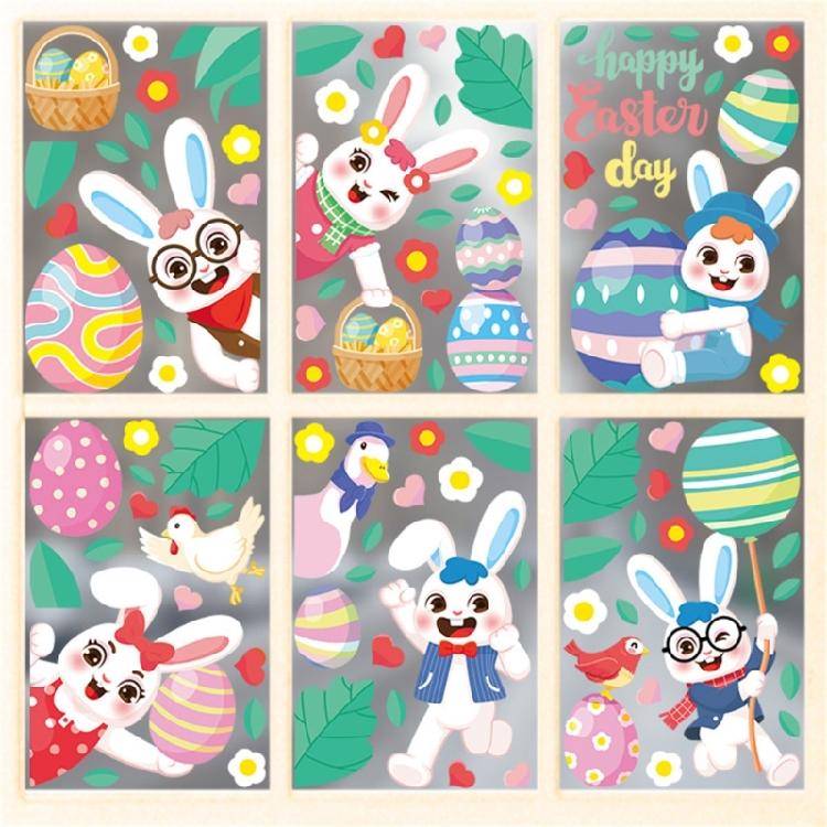 Easter Cartoon Rabbit Static Cling Sticker Window Clings for Homes, Kitchen,