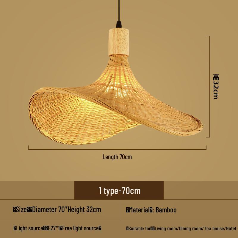 Bamboo Woven Pendant Light - Japanese Lantern for Dining, Restaurant, or Tea Room. Rattan Straw Hat Lampshade with New Chinese Art Design.