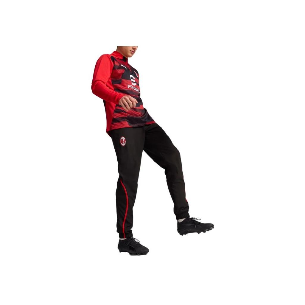 Puma AC Milan SS24 Retro Sports Brand Logo Color Block Quick-Dry Mid-Rise Casual Pants Men Pants Black Red 777717-04