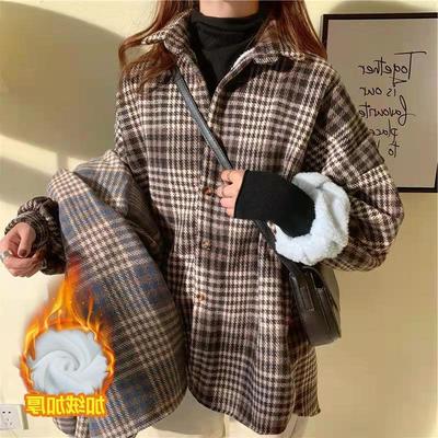 Nouvelle Veste Chemise à Carreaux en Velours Brossé pour Femmes Automne/Hiver - Manches Longues, Ample, Chaude Style Coréen