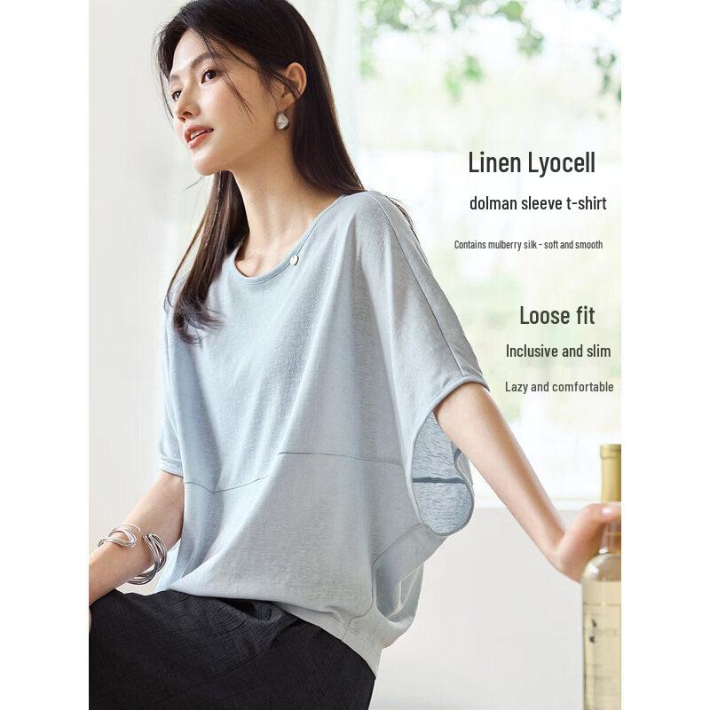 XWI Women s Batwing Sleeve T-Shirt with Silk & Linen Blend XL
