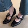 Super Soft Lambskin French Single Shoes Women's Flat Bow Light Mouth Ballet Shoes Small Square Head Retro Mary Jane Shoes