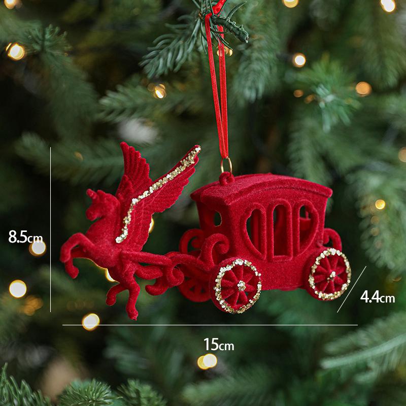 Red Flocking Christmas Bow Wreath Bell Christmas Tree Snowfall Elk Pendant Hanging Ornament Navidad 2025 Noel Home Party Decor