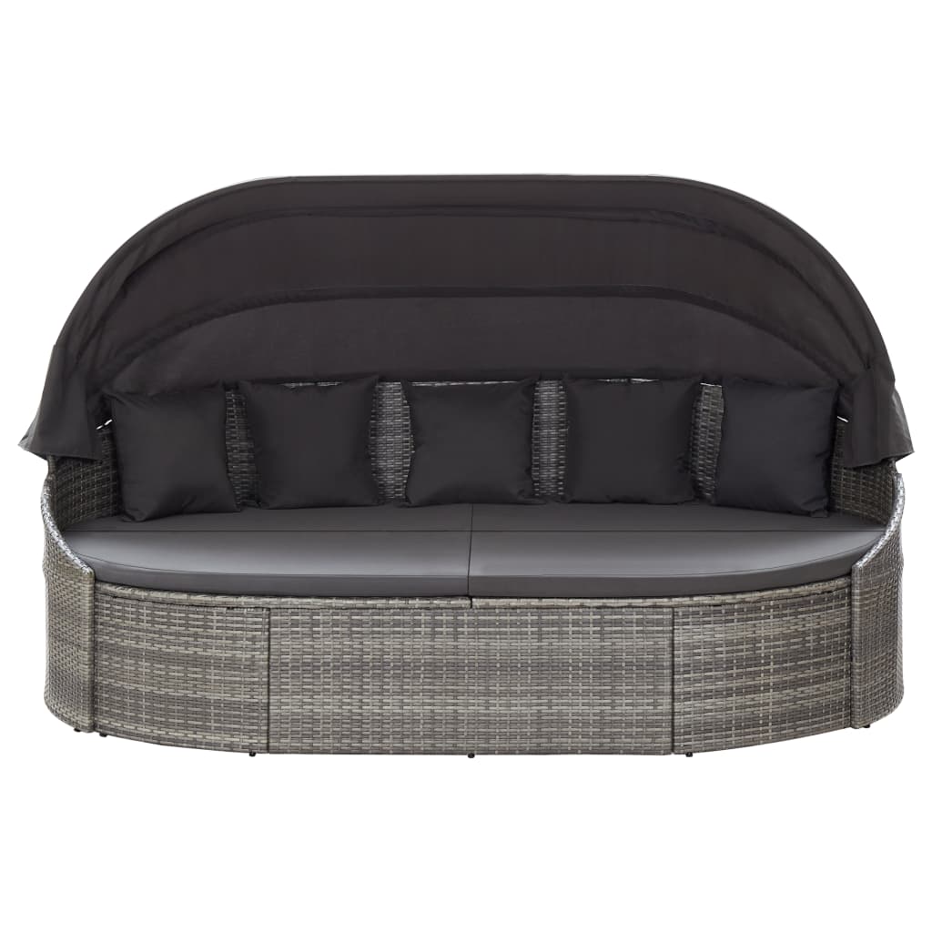 Outdoor Lounge Bed with Canopy Gray
