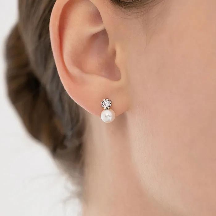 (Silver 925) Flower Prong Cubic Pearl Earrings EC3312
