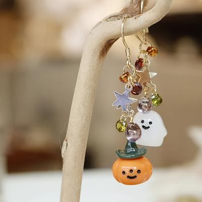 Cute Halloween Dangle Earrings for Women Cartoon Ghost Pumpkin Star Asymmetrical Long Tassel Earrings Party Statement Jewelry