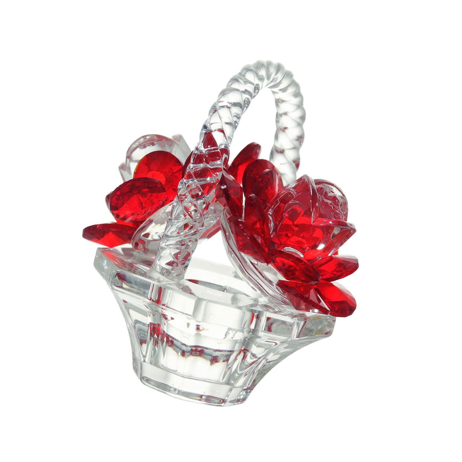 

Романтическая хрустальная корзина с цветами и розами. Подарок для нее на День святого Валентина и дни рождения красный
