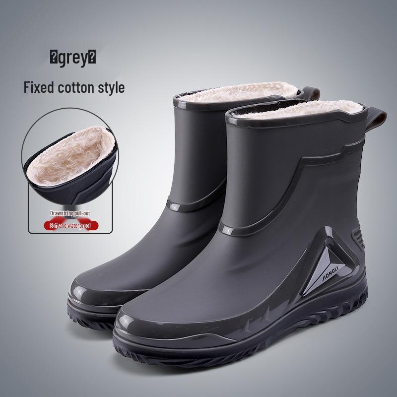 Ankle Height Lace-up Rubber Rain Boots with Fleece Lining and Non-Slip Sole