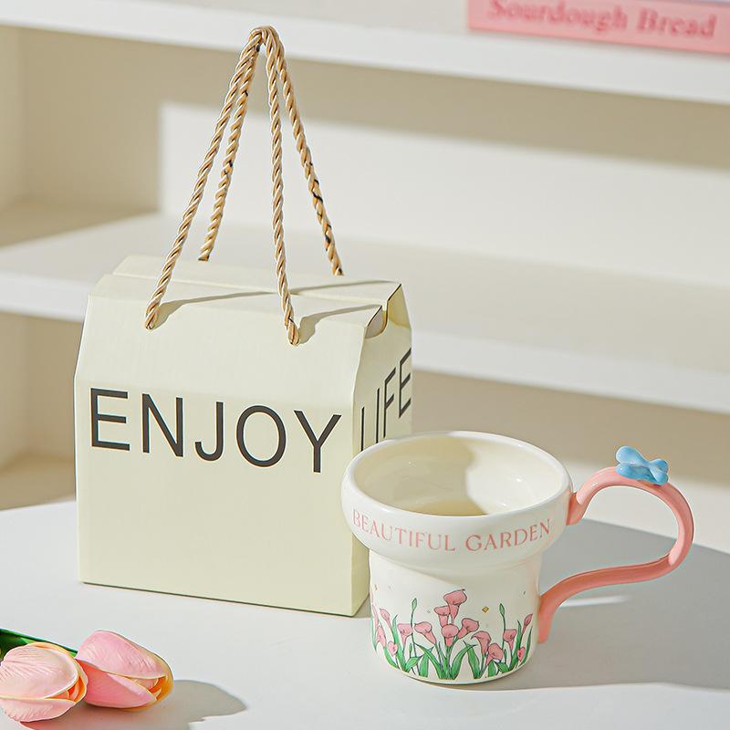 Classical flower ceramic mug household water cup breakfast cup girls coffee cup afternoon teacup girlfriend souvenir