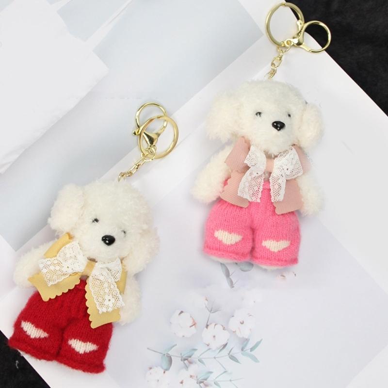 Cute Dog Keychain With Knitted Pants And Bowknot Stylish Keyrings Ornament For Women Girls Gift Accessories
