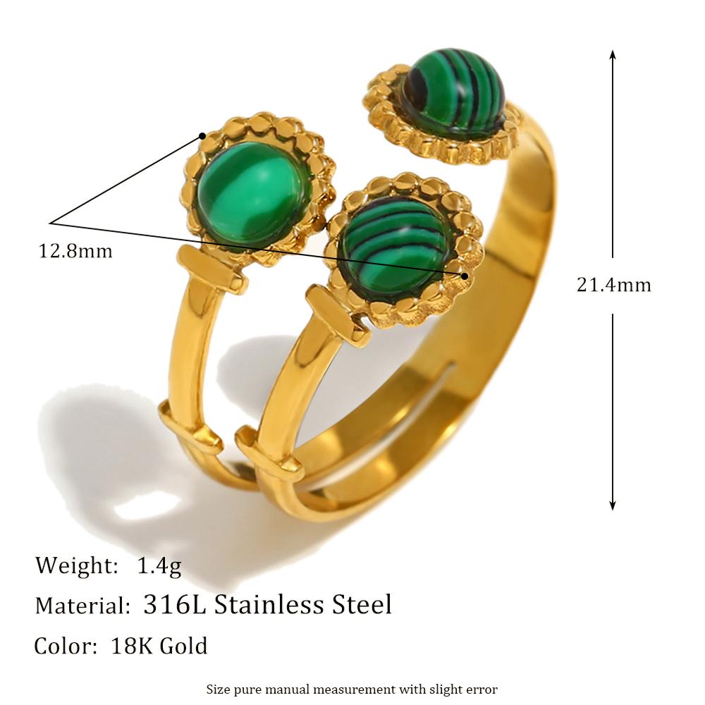 

MamacitaSlay Unique 18K Gold Plated Stainless Steel Natural Stone Opening Ring Waterproof Jewelry Women s Retro Elegant Jewelry 7