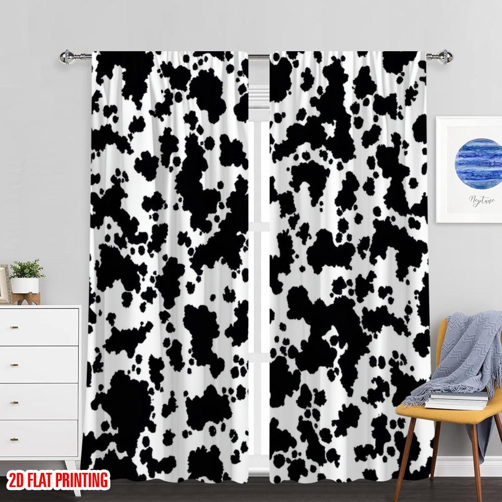 Set aus 2 flachen Druck-Fenstervorhängen Schwarz Weiß Polyester Festliche Feiertagsparty Dekoration Vorhang mit Lichtblockierung