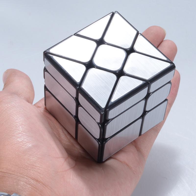 Brain Teaser Brushed Sticker Black Background Twisty Windmill 3x3 Mirror Speed Cube Silver