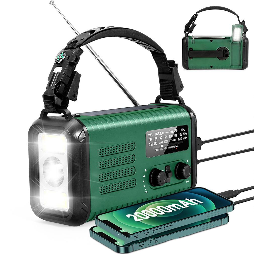 USB Rechargeable Emergency Radio 20000mAh Solar Hand Crank Generator Radio Weather AM/FM Radio SOS Alarm Power Bank Flashlight