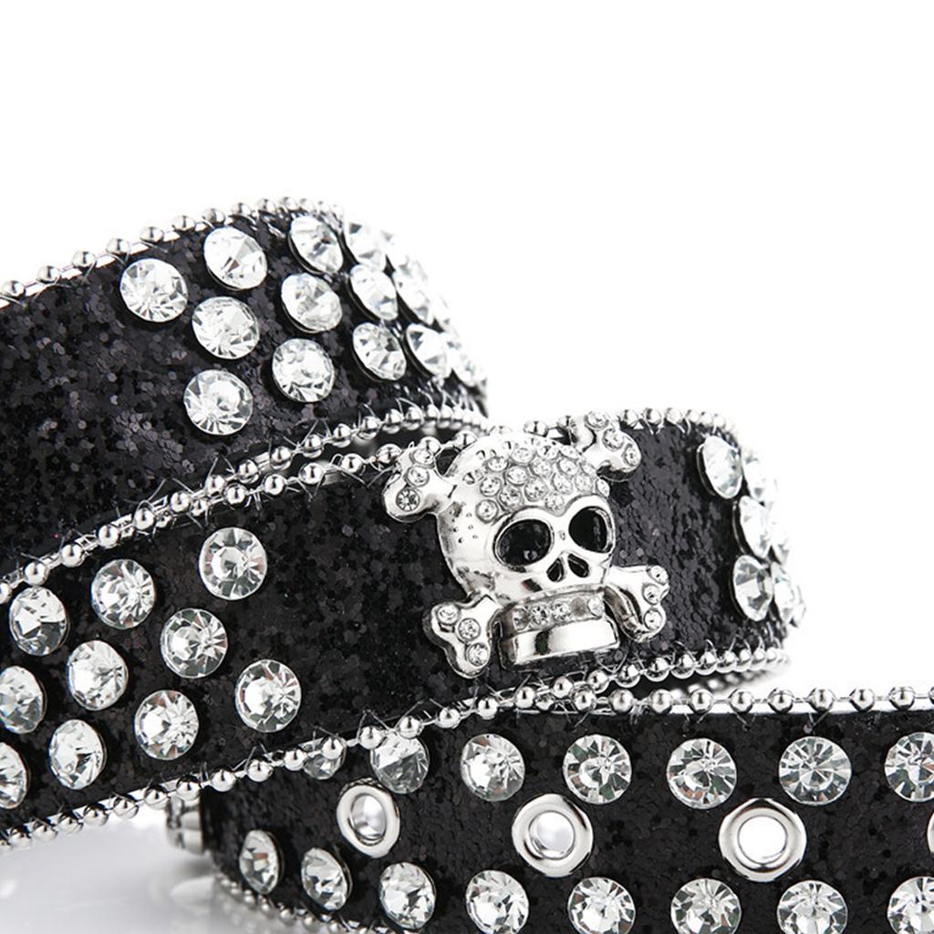 Metallic Feeling Waist Belt Shiny Rhinestone Buckle Belt for Woman Jeans Dress