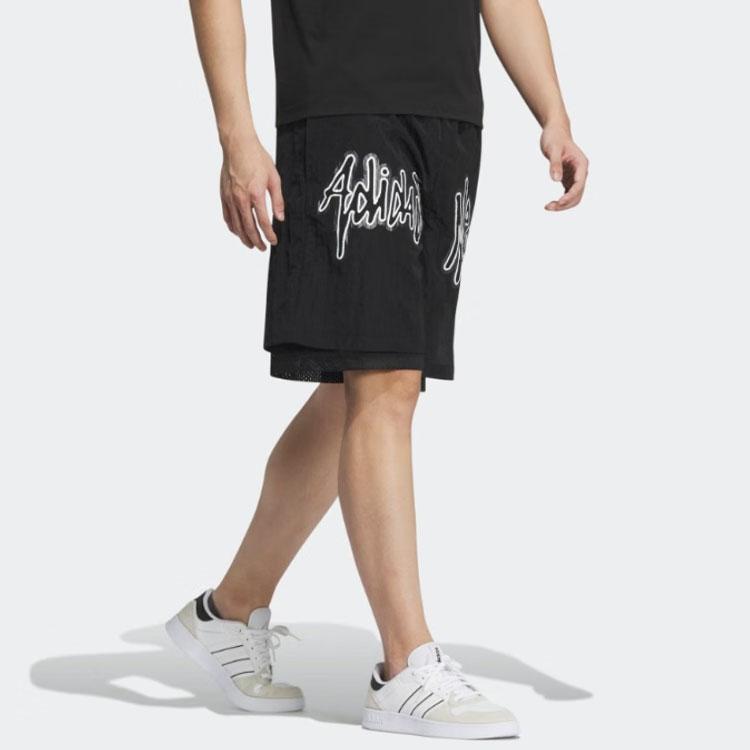 Adidas Neo Logo Print Straight Loose Shorts Men Bottoms Black IA6794