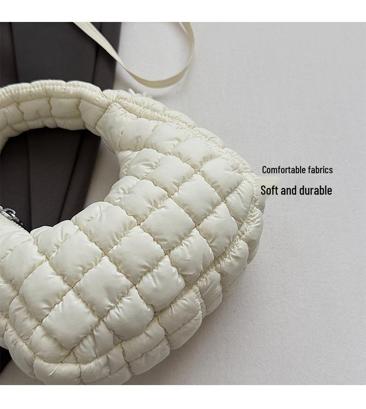 Modna marszczona torebka chmurka dla dzieci – Pikowana torebka crossbody na zamek z haftem